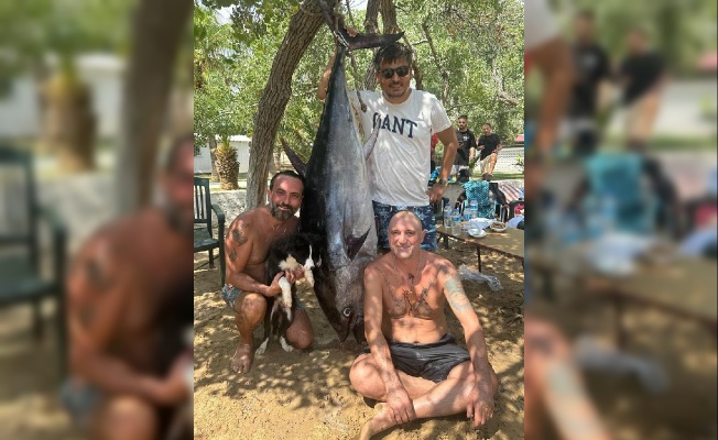 Mersin'de 3 amatör balıkçı, oltayla 2 metrelik orkinos yakalandı