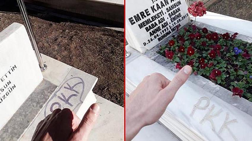 Şehit mezarına hain saldırı! Üzerine PKK yazıp bir de fotoğrafını paylaşmış.